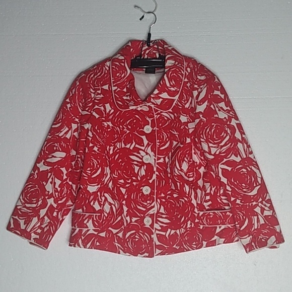 Anne Carson size Large red and white floral Blazer/jacket - Picture 2 of 8